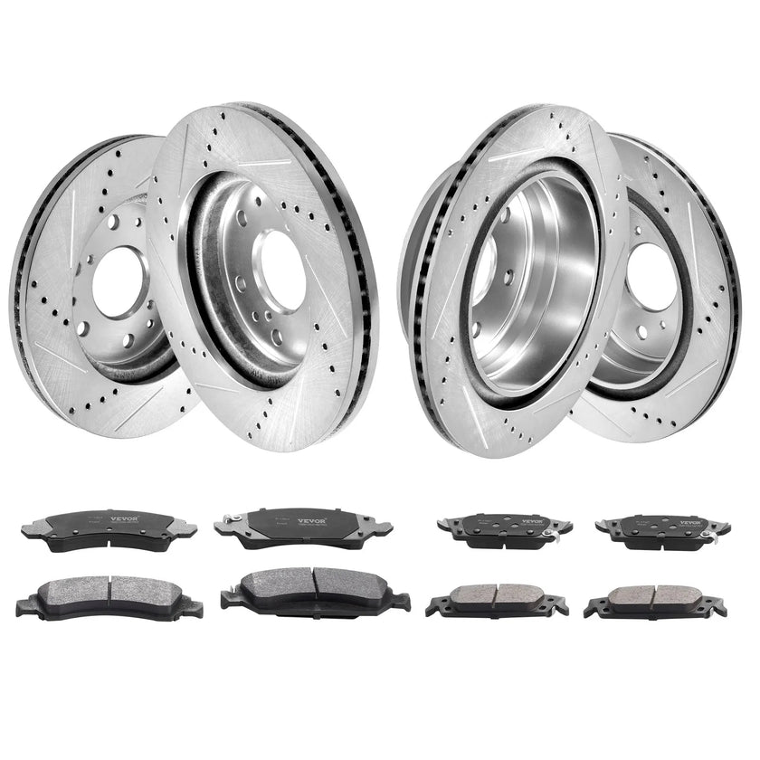 VEVOR Drilled Slotted Front Rear Brake Rotors Pads Kit for Chevy Silverado GMC