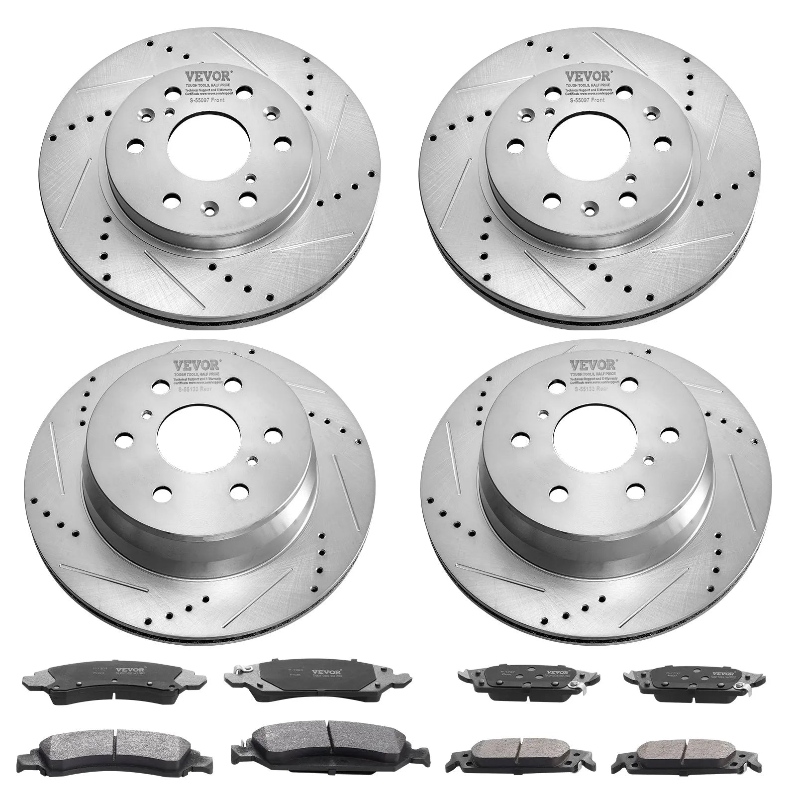 VEVOR Drilled Slotted Front Rear Brake Rotors Pads Kit for Chevy Silverado GMC