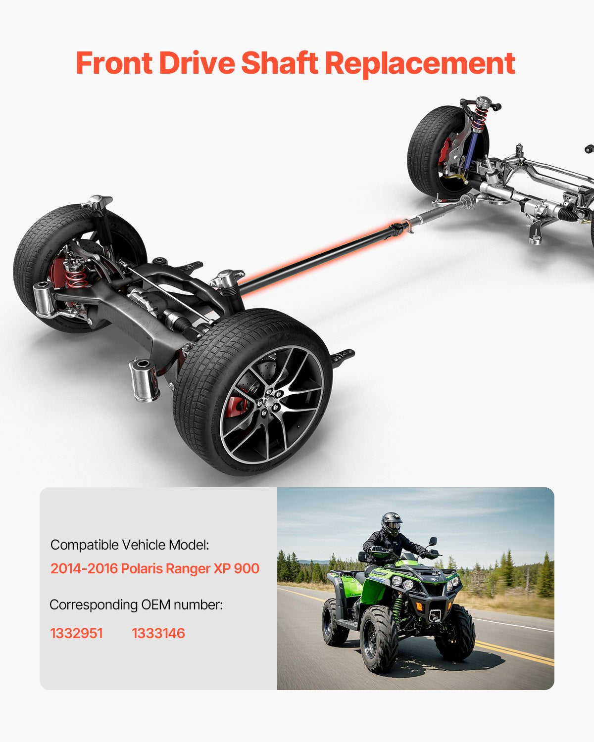 VEVOR Front Drive Shaft Assembly Compatible with 2014-2016 Polaris Ranger XP 900