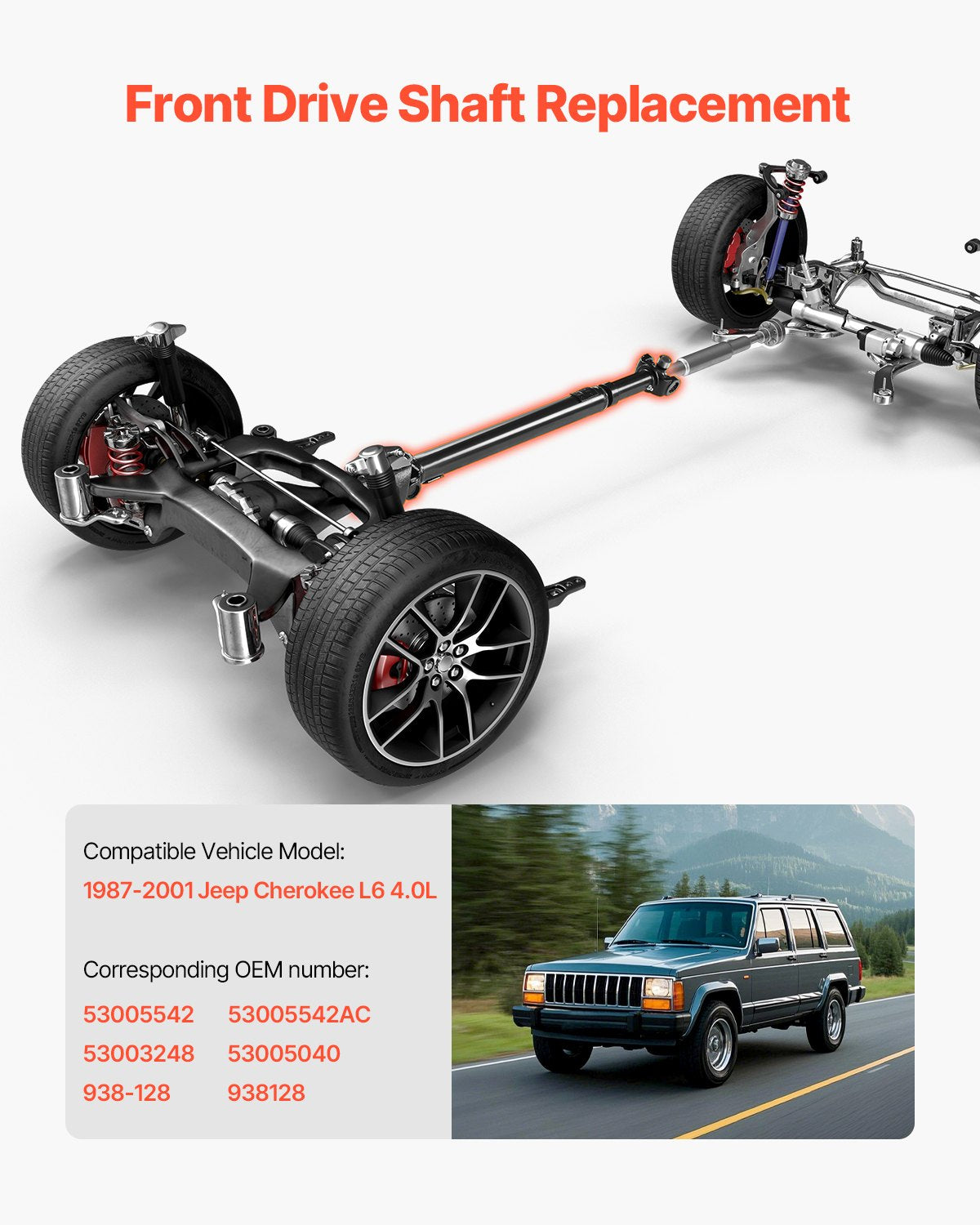 VEVOR Front Drive Shaft Assembly Compatible with 1987-2001 Jeep Cherokee L6 4.0L