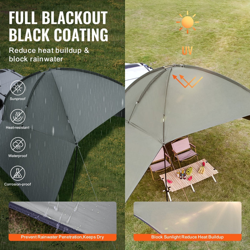 VEVOR Vehicle Awning, Large 10' x 7' Shade Coverage Car Side Awning, PU2000mm UV50+ Car Awning with Extended Side Canopies and Portable Storage Bag, Suitable for Truck, SUV, Van, Campers