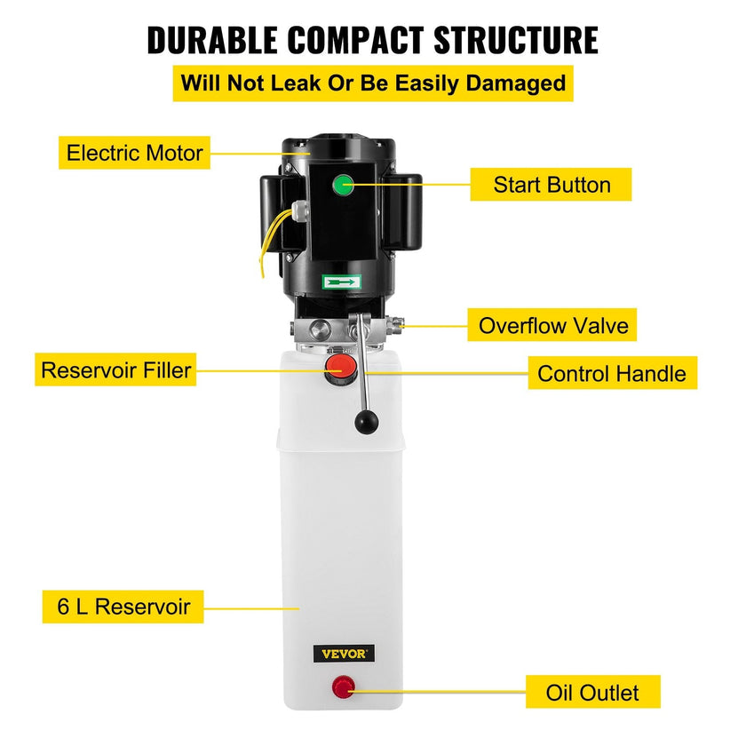VEVOR 2.2KW Car Plastic Lift Hydraulic Power Unit 6L Hydraulic Power Pack 220V 3HP 50HZ 2750 PSI for Two and Four Post Lift Auto Hoist Car Lift