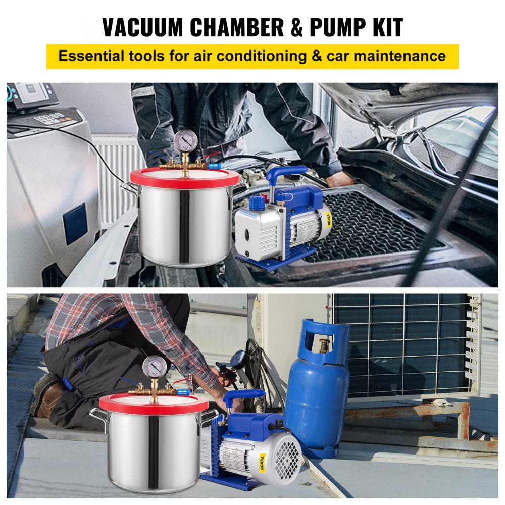 2.5cfm Vacuum Pump 1.5 Gallon Vacuum Chamber 0.5pa Tool Degassing Silicone