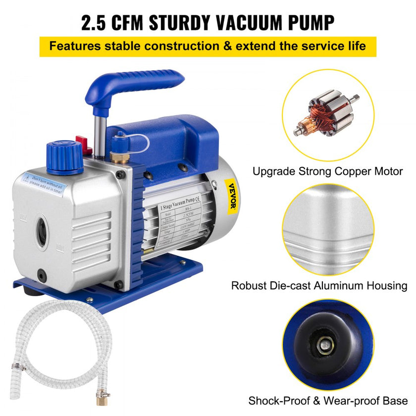 2.5cfm Vacuum Pump 1.5 Gallon Vacuum Chamber 0.5pa Tool Degassing Silicone