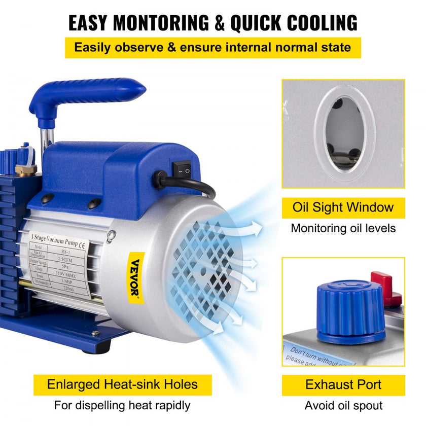 2.5cfm Vacuum Pump 1.5 Gallon Vacuum Chamber 0.5pa Tool Degassing Silicone