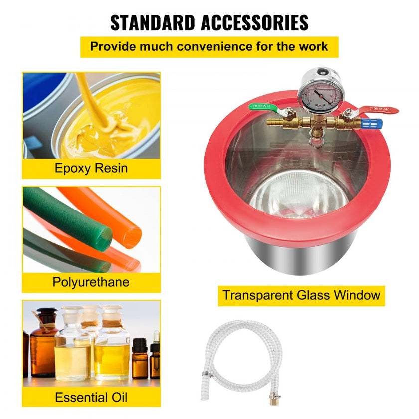 2.5cfm Vacuum Pump 1.5 Gallon Vacuum Chamber 0.5pa Tool Degassing Silicone
