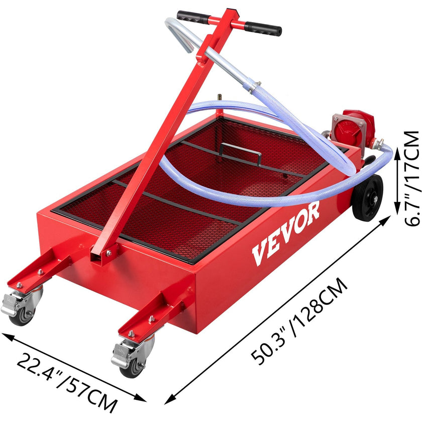 VEVOR Oil Drain Pan 20 Gallon Oil Drain Tank, 76L Low Profile Oil Drain Pan, Large Capacity Oil Change Pan, Foldable Hand, with Pump, Hose, Swivel Casters Wheels for Car, SUV, Trucks Oil Draining