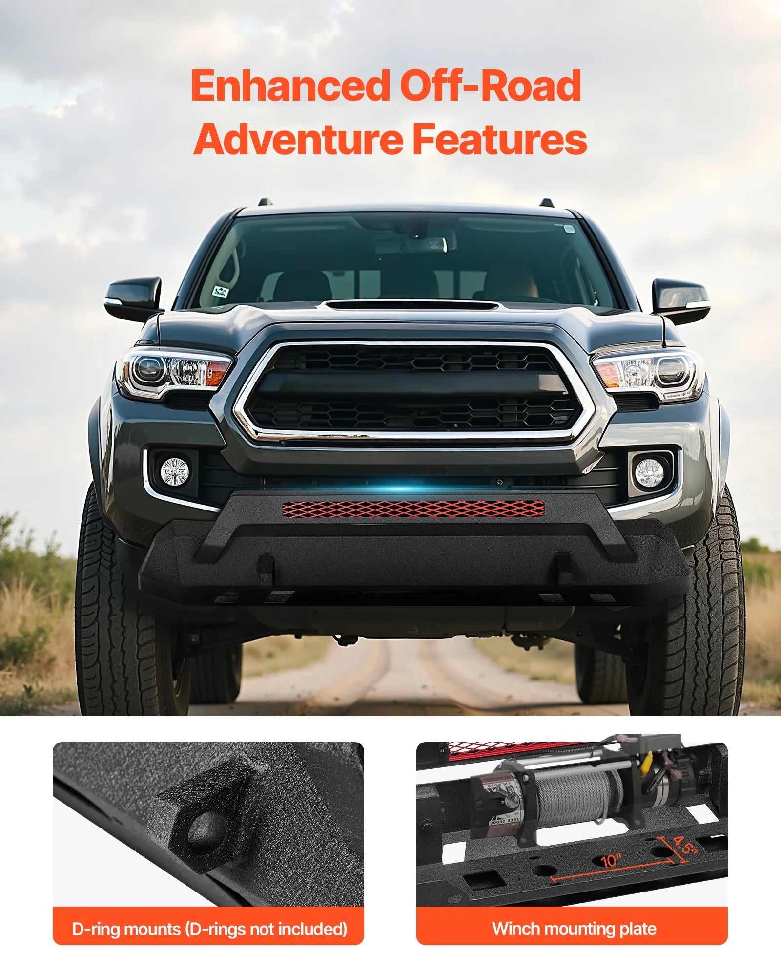 VEVOR Front Bumper Compatible with 2016-2023 Toyota Tacoma with Winch Plate