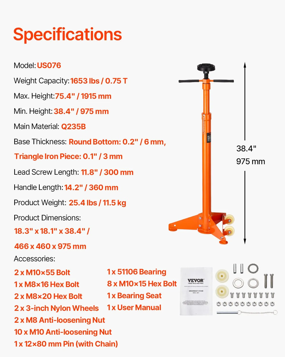 VEVOR Underhoist Support Stand 3/4Ton Capacity Under Hoist Jack Stand Two Wheels