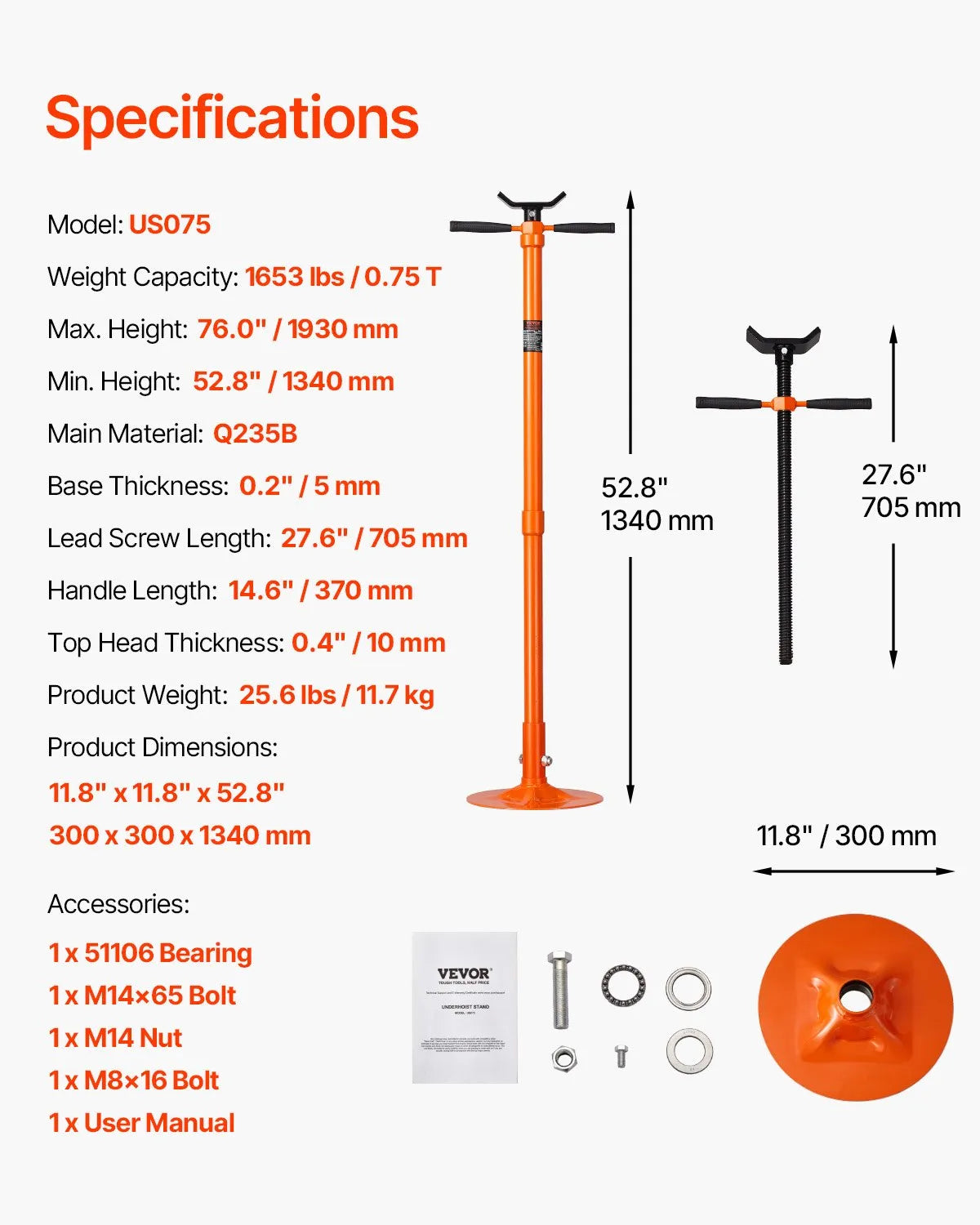 VEVOR Underhoist Support Stand 3/4Ton Capacity Under Hoist Jack Stand Round Base