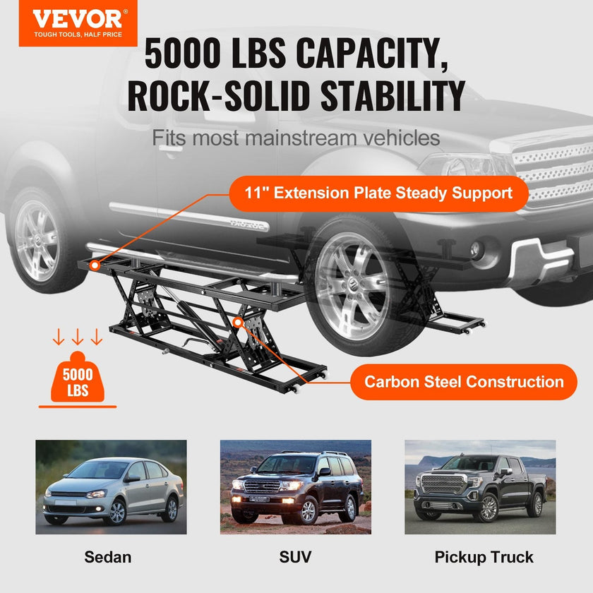 VEVOR Car Lift, 5,000 LBS Capacity Portable Car Lift, with Extended-Length Plates, 25.6