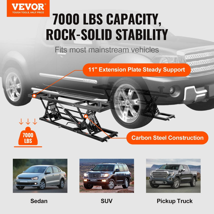 VEVOR Car Lift, 7,000 LBS Capacity Portable Car Lift, with Extended-Length Plates, 26.8