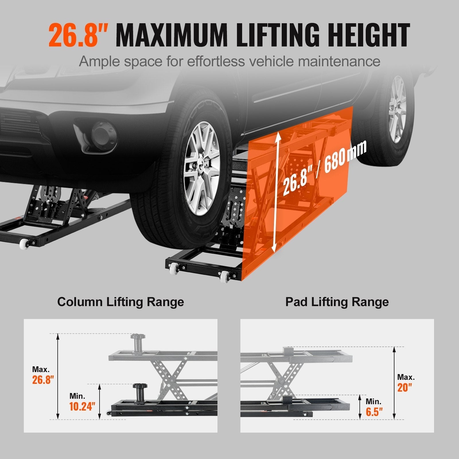 VEVOR Car Lift, 7,000 LBS Capacity Portable Car Lift, with Extended-Length Plates, 26.8