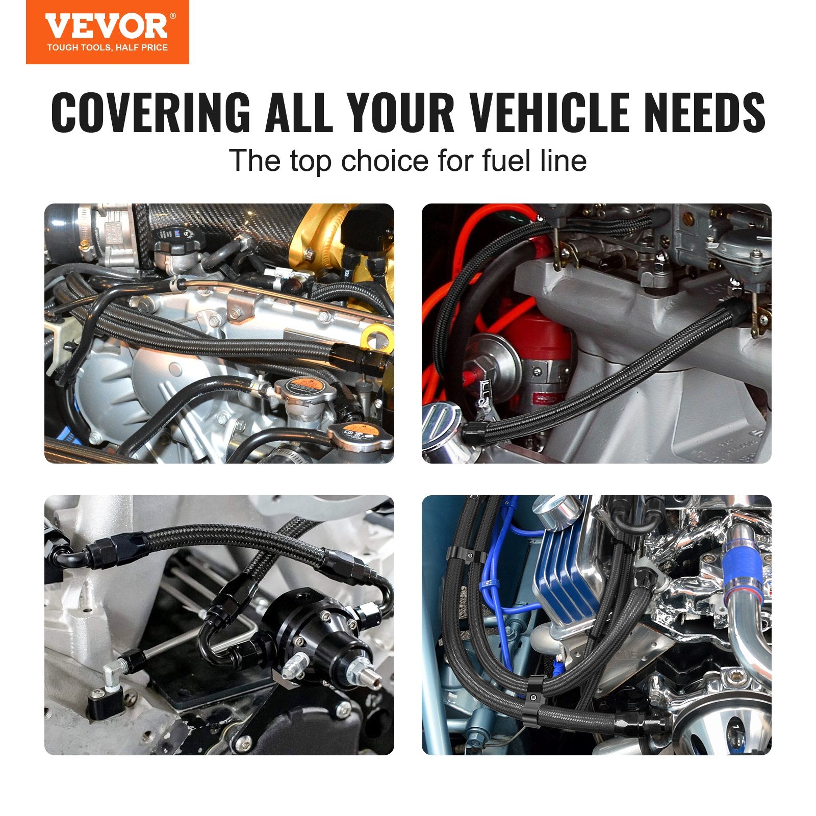 VEVOR 10AN Fuel Line Kit, 10 FT Fuel Hose Kit, 0.55