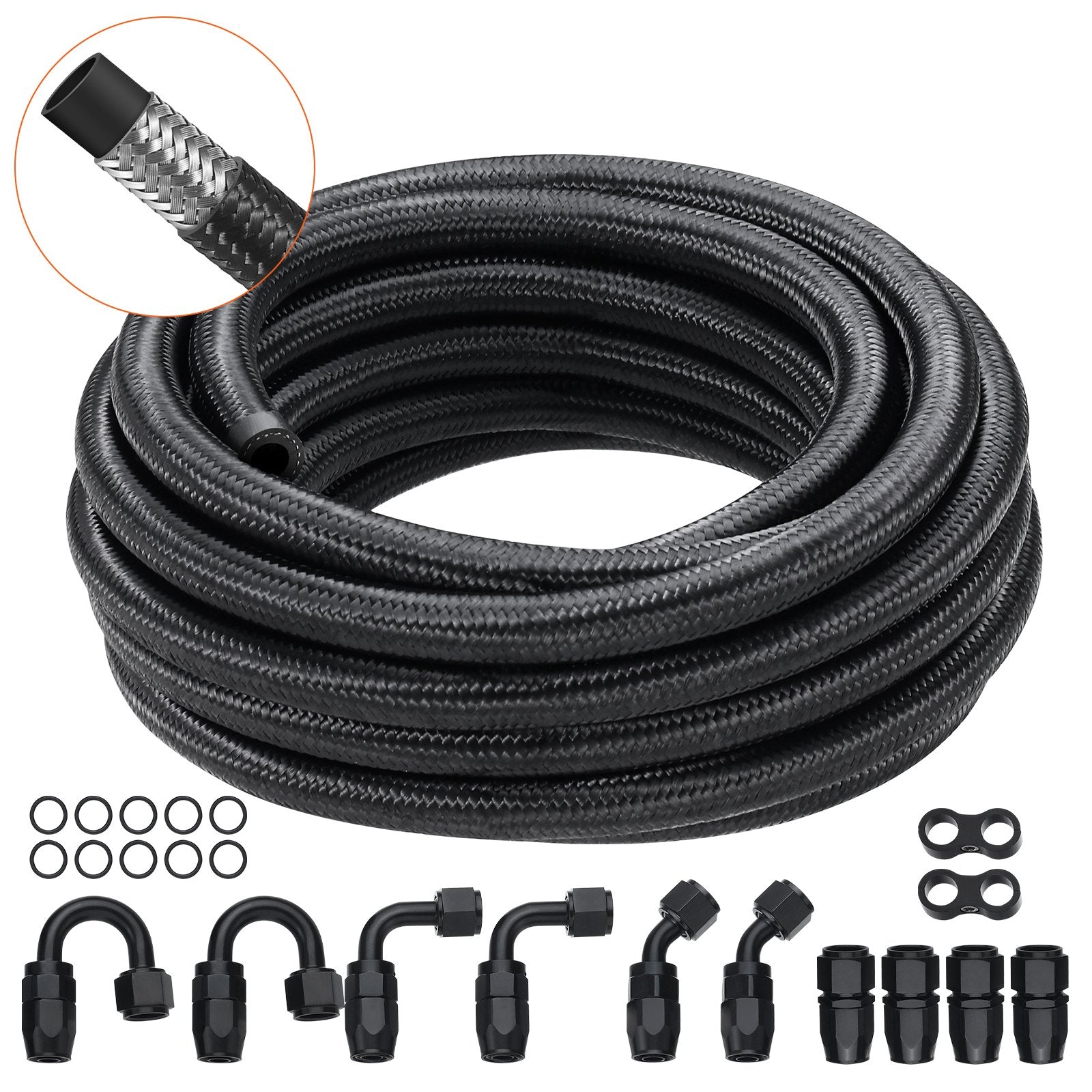 VEVOR 6AN Fuel Line Kit, 20 FT Fuel Hose Kit, 0.34