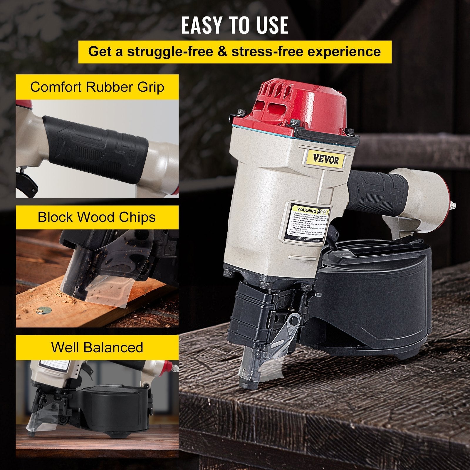 VEVOR Roofing Nail Gun CN70, Professional Coil Nailer from 1-3/4-Inch up to 2-3/4-Inch, Siding Nailer with Adjustable PC Magazine Coil Siding Nailer 15 Degree for Driving Roofing Nails Fast and Hard