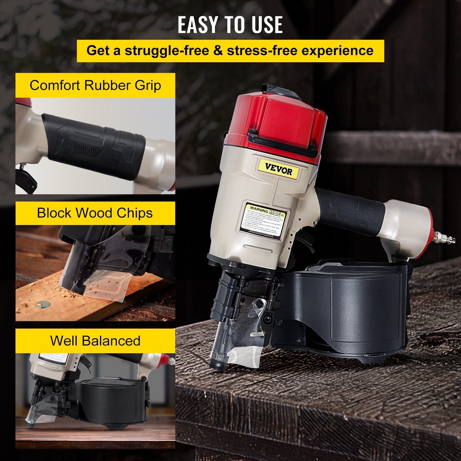 VEVOR Roofing Nail Gun CN80, Professional Coil Nailer from 2-Inch up to 3-1/4-Inch, Siding Nailer with Adjustable PC Magazine Coil Siding Nailer 15 Degree for Driving Roofing Nails Fast and Hard