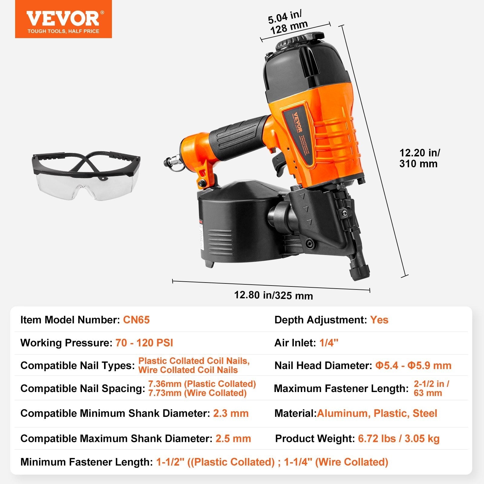 VEVOR CN65 Coil Siding Nailer 1-1/4