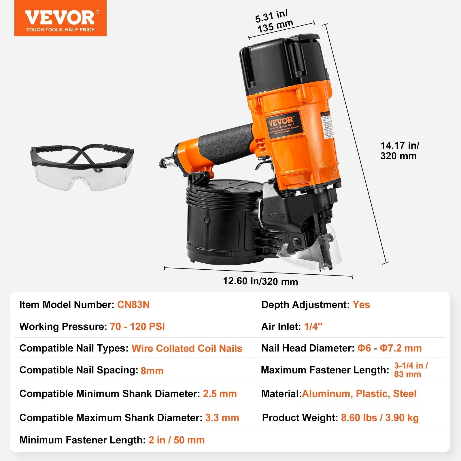 VEVOR CN83N Coil Siding Nailer 2