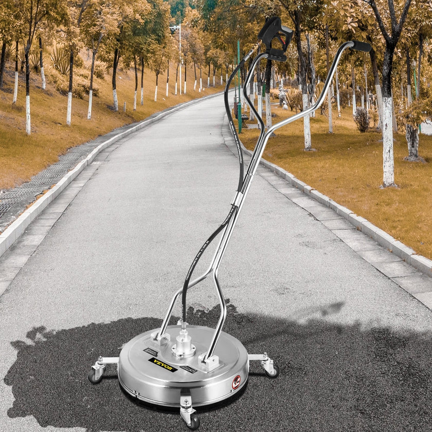 VEVOR Pressure Washer Surface Cleaner, 24'', Max. 4000 PSI Pressure by 2 Nozzles for Cleaning Driveways, Sidewalks, Stainless Steel Frame w/ Rotating Dual Handle, Wheels, Fit for 3/8'' Quick Connector