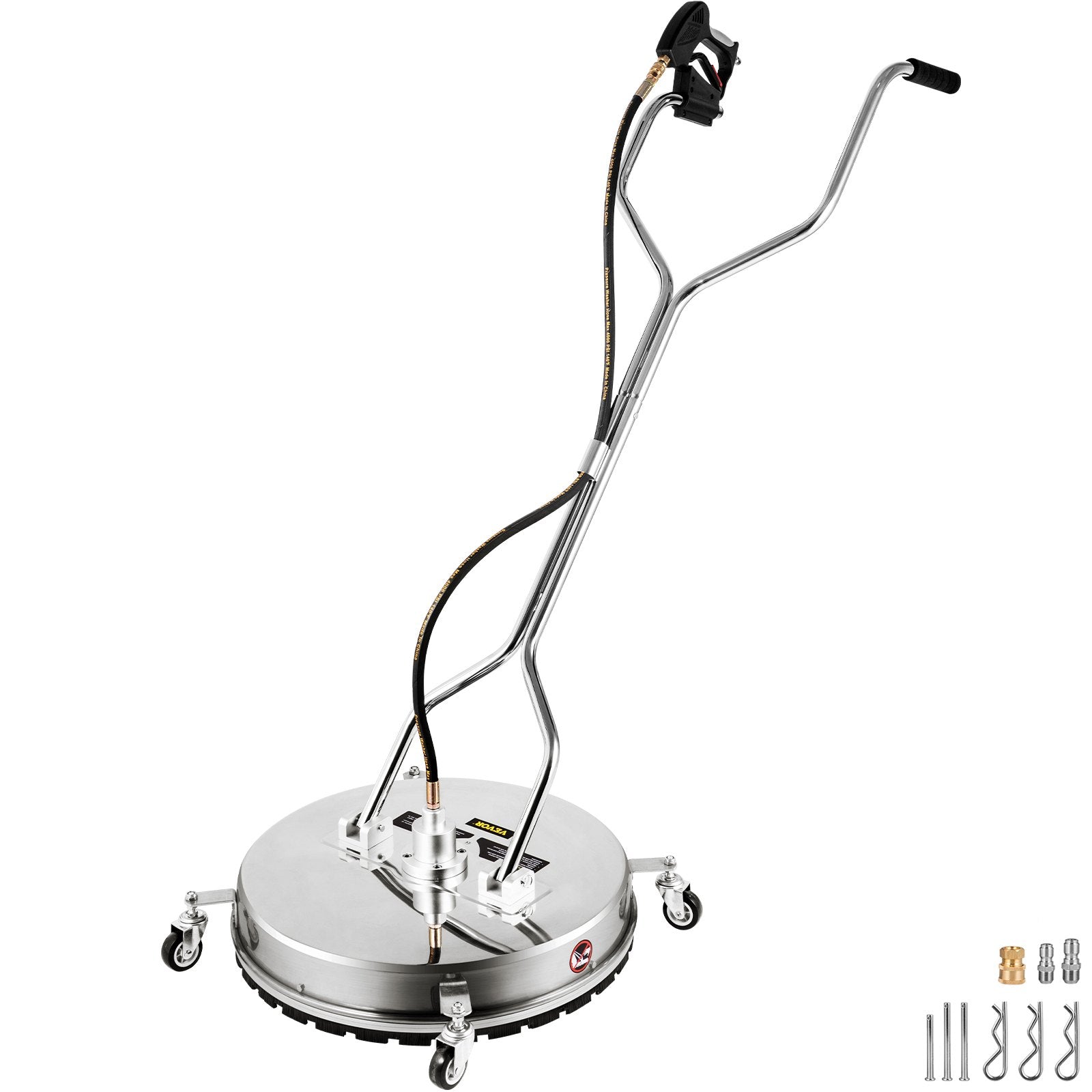 VEVOR Pressure Washer Surface Cleaner, 24'', Max. 4000 PSI Pressure by 2 Nozzles for Cleaning Driveways, Sidewalks, Stainless Steel Frame w/ Rotating Dual Handle, Wheels, Fit for 3/8'' Quick Connector