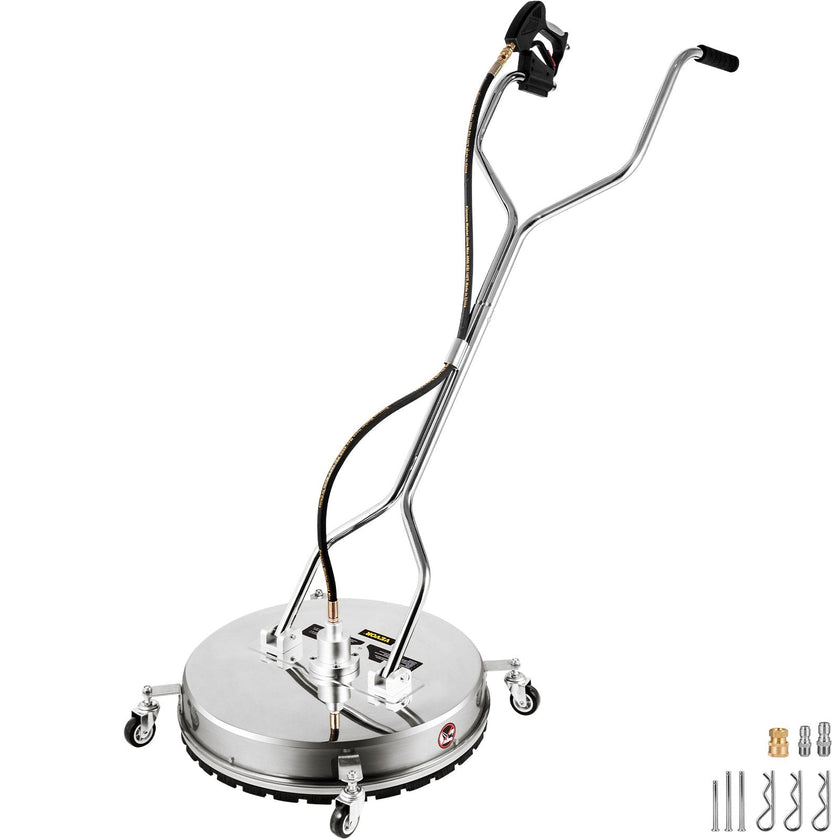 VEVOR Pressure Washer Surface Cleaner, 24'', Max. 4000 PSI Pressure by 2 Nozzles for Cleaning Driveways, Sidewalks, Stainless Steel Frame w/ Rotating Dual Handle, Wheels, Fit for 3/8'' Quick Connector