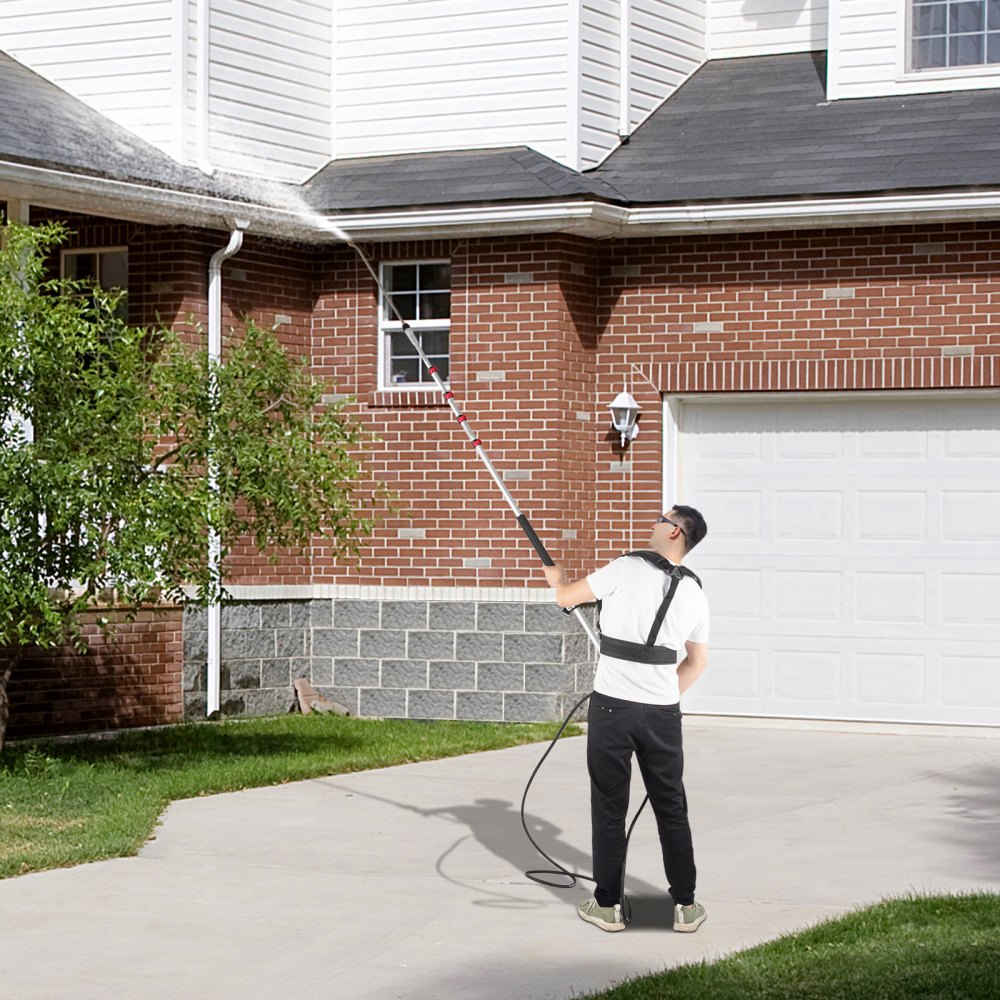 VEVOR Telescoping Pressure Washer Wand, 20 ft 5-Section Length Adjustable, Max. 4000 PSI Pressure, Fit for 3/8'' Quick Connection w/ Extension Wand, 5 Spray Nozzles, Belt, for Roof, Fence, Gutter