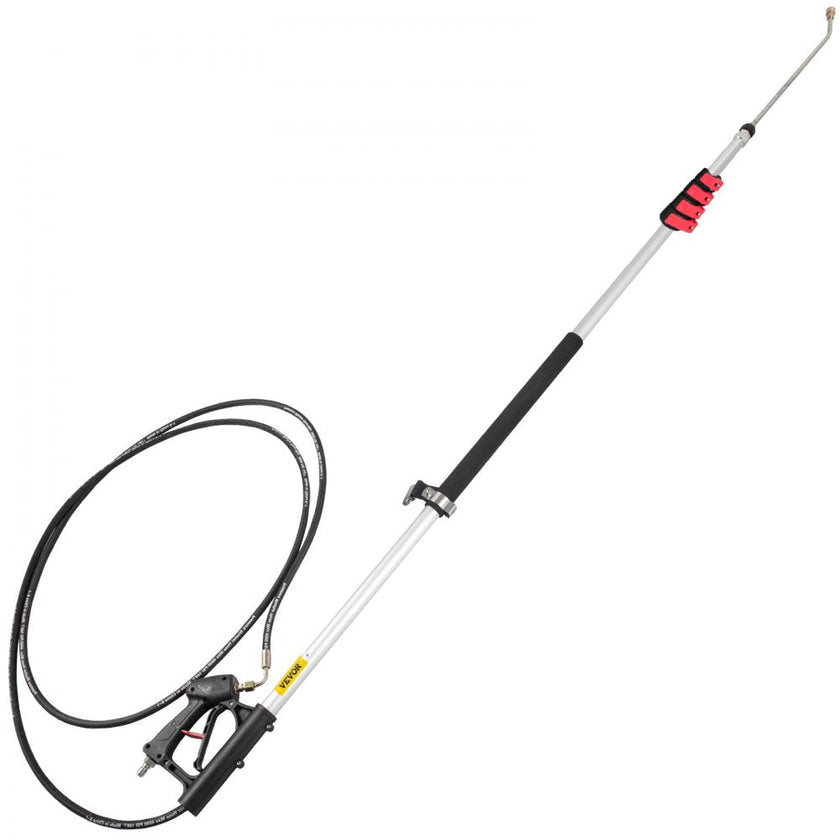 VEVOR Telescoping Pressure Washer Wand, 20 ft 5-Section Length Adjustable, Max. 4000 PSI Pressure, Fit for 3/8'' Quick Connection w/ Extension Wand, 5 Spray Nozzles, Belt, for Roof, Fence, Gutter