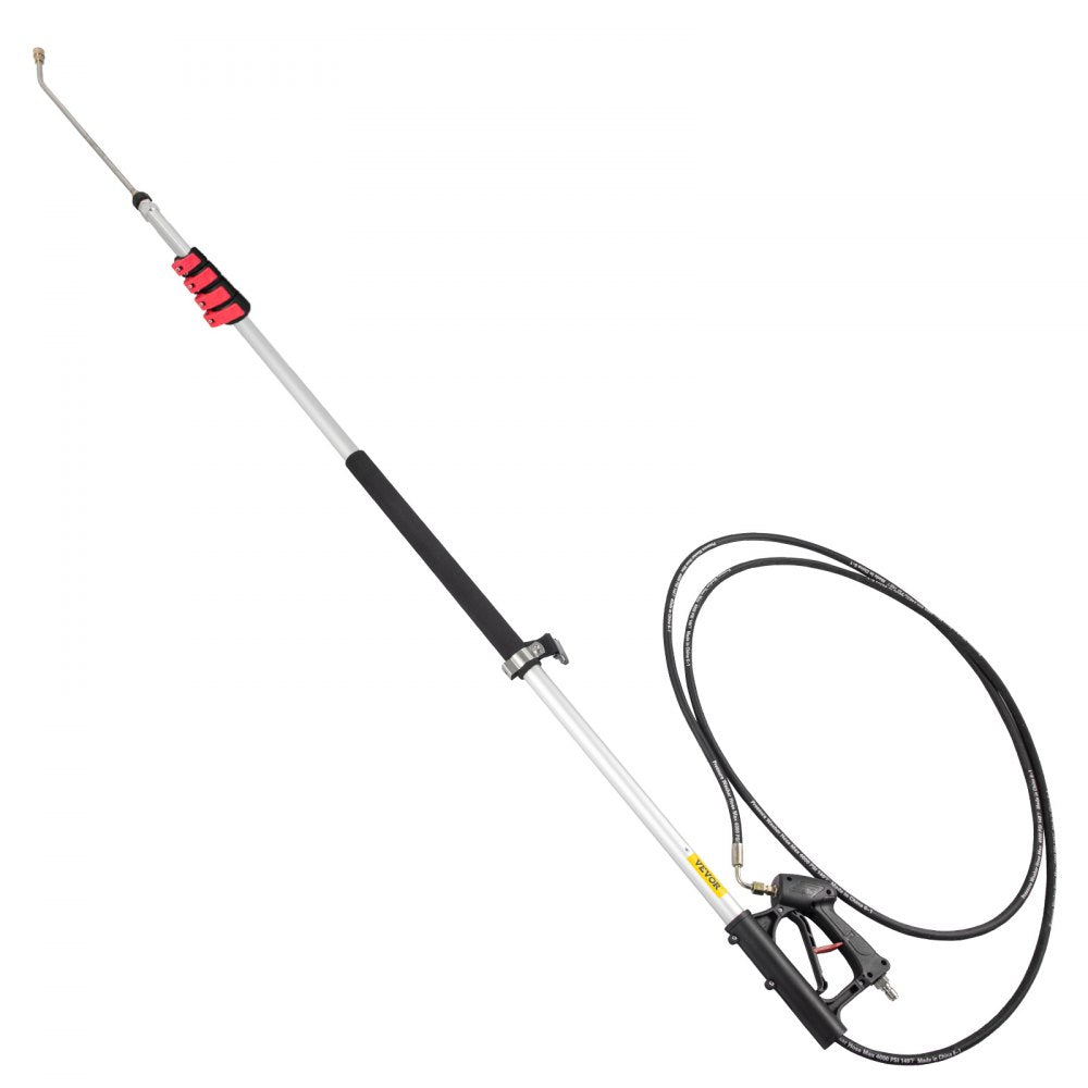 VEVOR Telescoping Pressure Washer Wand, 20 ft 5-Section Length Adjustable, Max. 4000 PSI Pressure, Fit for 3/8'' Quick Connection w/ Extension Wand, 5 Spray Nozzles, Belt, for Roof, Fence, Gutter