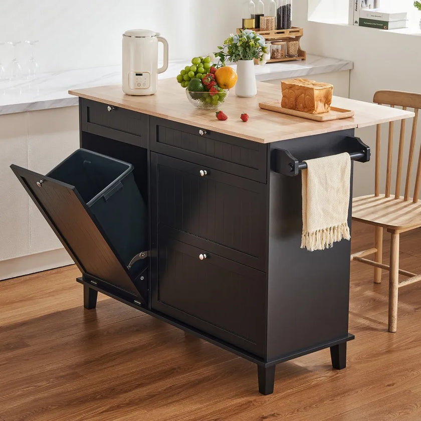 VEVOR Kitchen Island Cart Storage Cabinet Serving with Drawer & Trash Cabinet