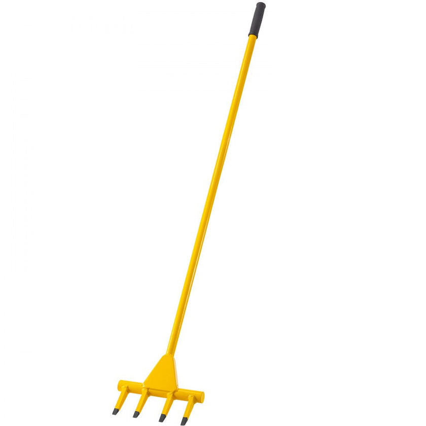 Deck Wrecker Pry Bar 4-Tine, Deck Wrecking Bar with 56-Inch Long Handle, Demolition Bar, 2-Inch Spacing between Tines, Deck Pry Bar with Nail Puller, Deck Wrecker Tool Heavy-Duty Steel, Yellow