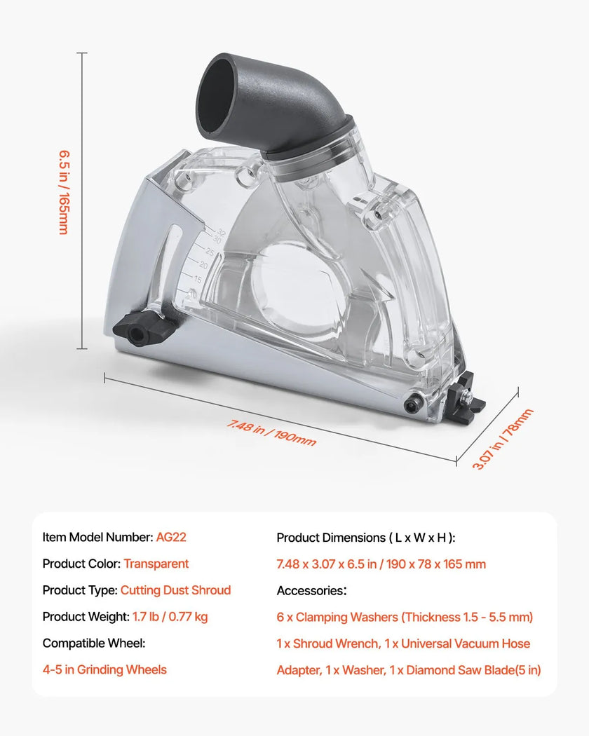 VEVOR Cutting Dust Shroud for Angle Grinders 4-5 in with 5 in Grinding Wheel