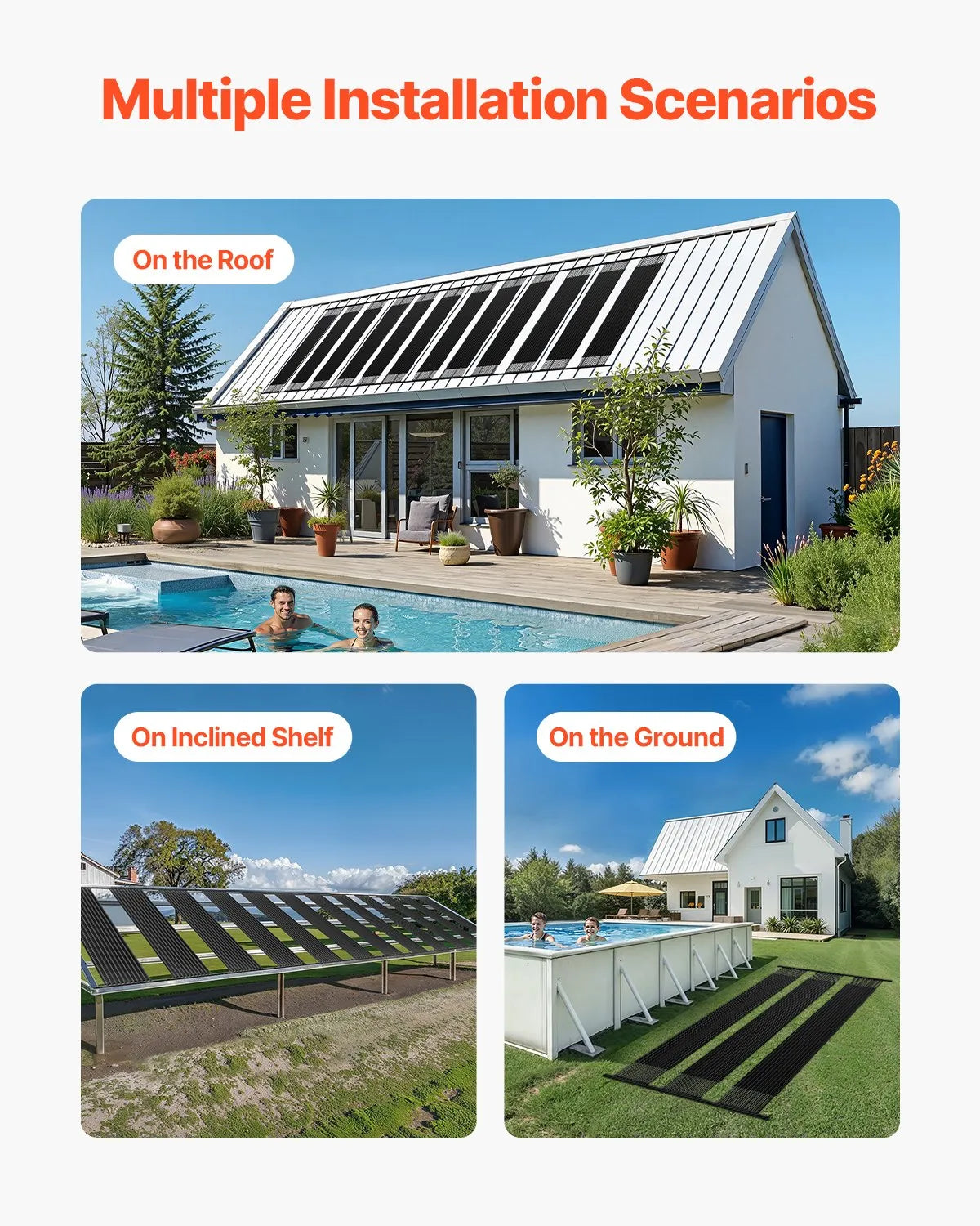VEVOR Solar Pool Heater 4 x 10 Foot Aboveground Pool Heating System( 4 Panels)