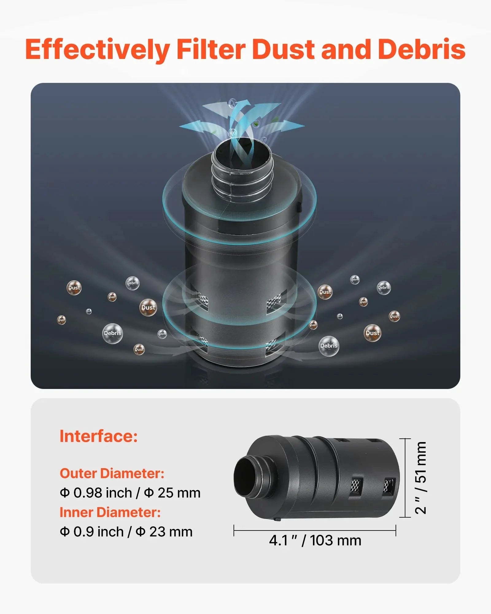 VEVOR Diesel Heater Intake Pipe Kit, 0.98 Inch Car Air Parking Heater Ducting Hose, Stretchable & Bendable Air Intake Filter Silencer for 2KW, 5KW, 8KW Diesel Heaters