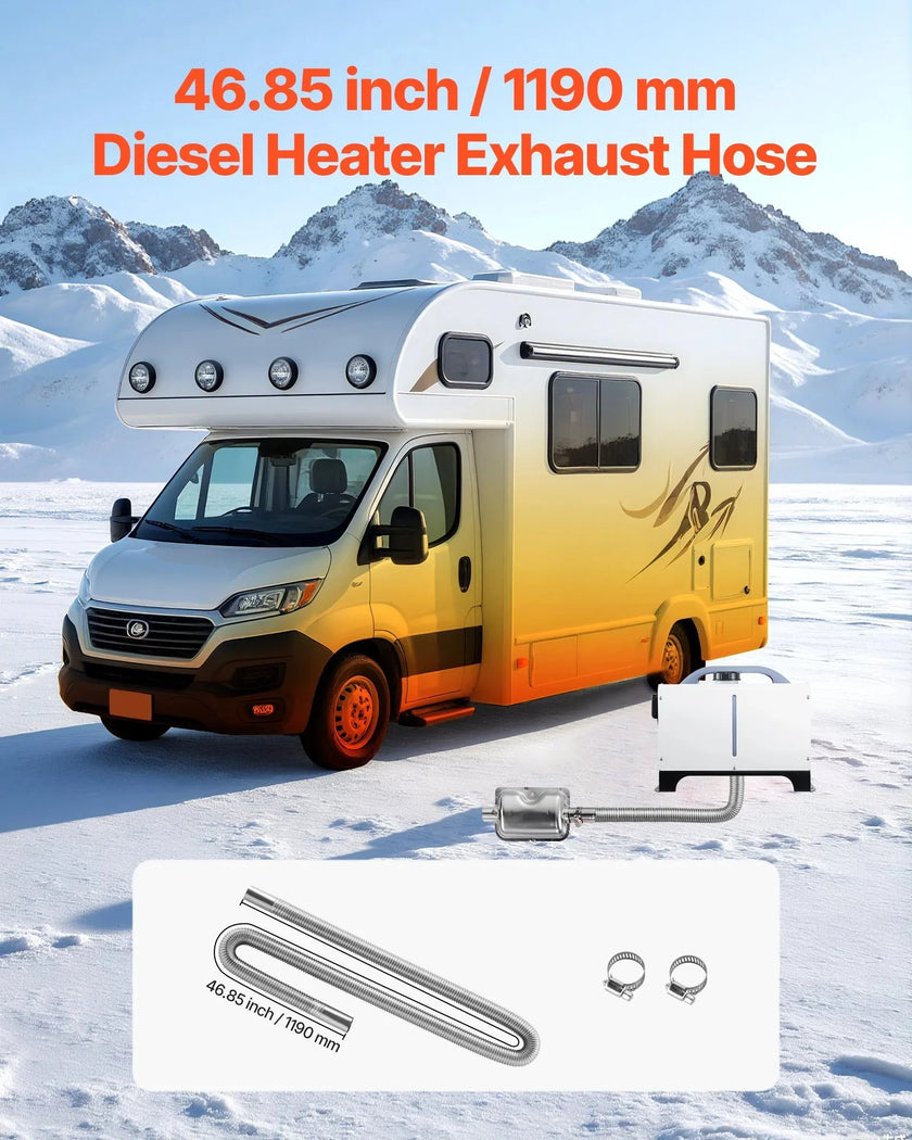 VEVOR Diesel Heater Exhaust Hose, 47.2 inch Stainless Steel Flexible Pipe with 2 Clamps for 2KW/5KW/8KW Diesel Heaters