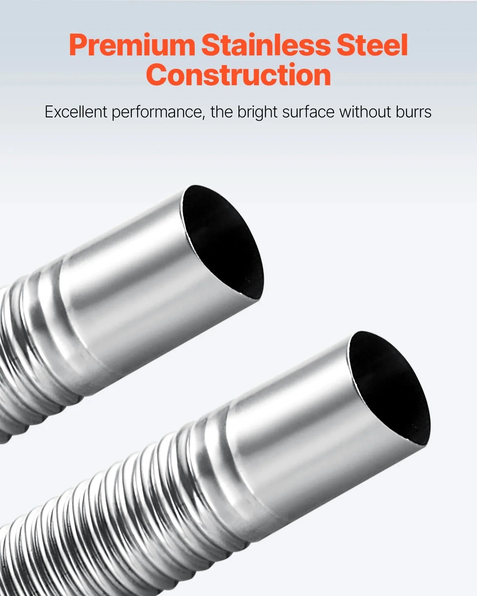 VEVOR Diesel Heater Exhaust Hose, 47.2 inch Stainless Steel Flexible Pipe with 2 Clamps for 2KW/5KW/8KW Diesel Heaters