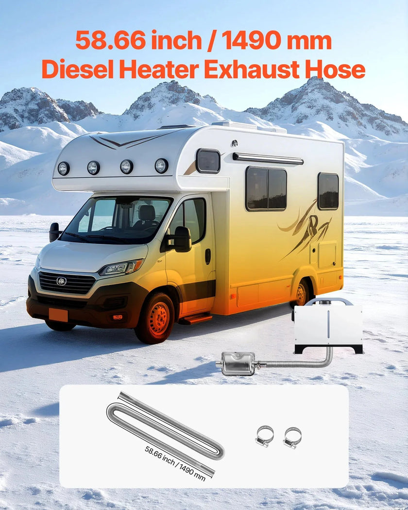 VEVOR Diesel Heater Exhaust Hose, 58.7 inch Stainless Steel Flexible Pipe with 2 Clamps for 2KW/5KW/8KW Diesel Heaters