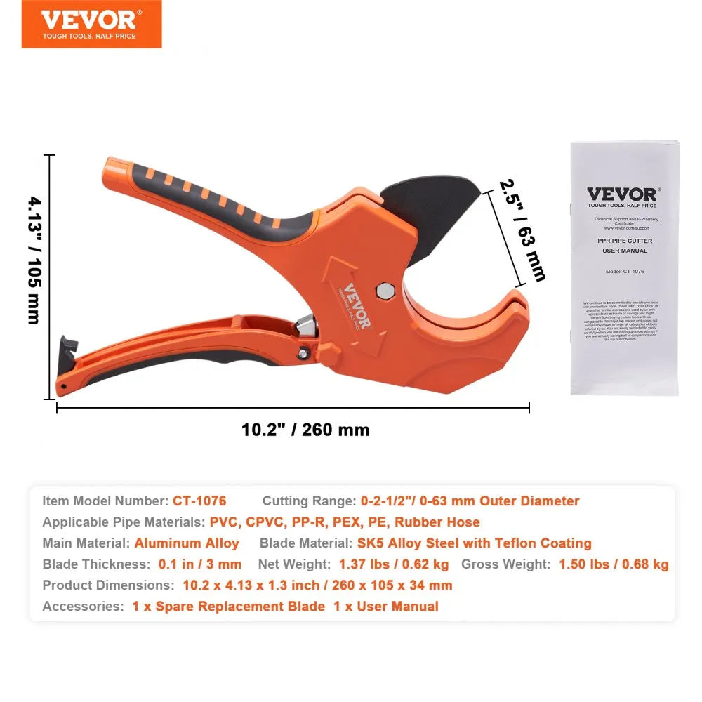 VEVOR PVC Pipe Cutter, 0-2-1/2