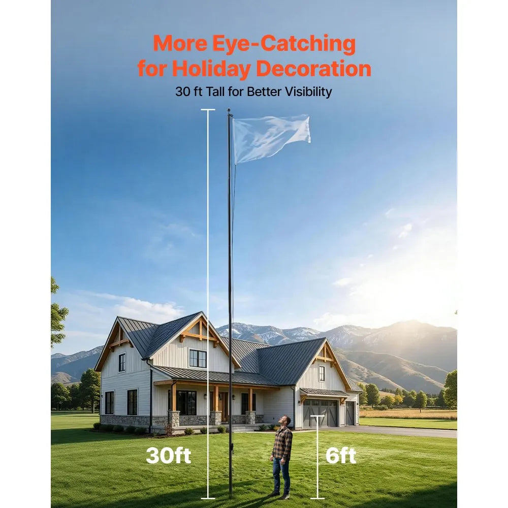VEVOR 30 ft Heavy Duty Aluminum Flag Pole Kit for Outside, Sectional In-Ground Flagpole with Pulley System, PVC Ground Sleeve & Complete Hardware for Residential and Commercial Use, Black