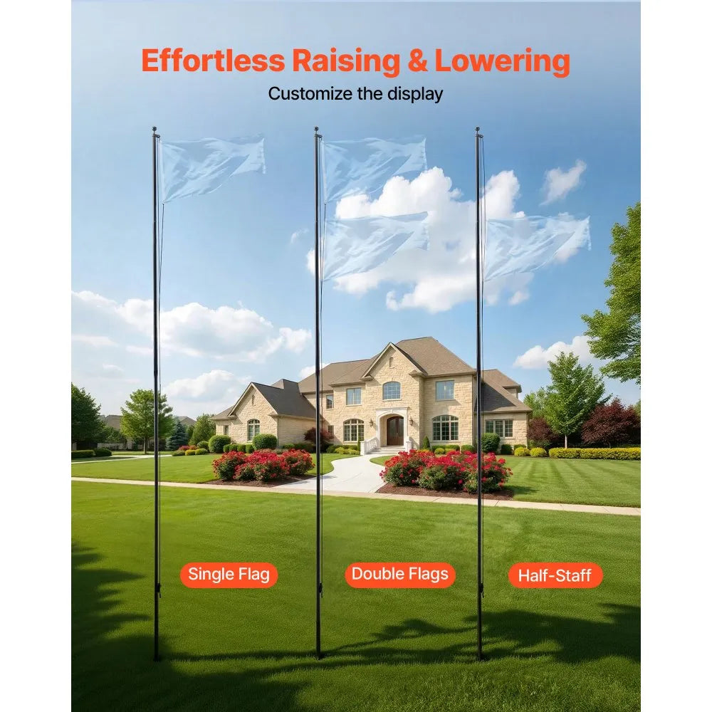 VEVOR 30 ft Heavy Duty Aluminum Flag Pole Kit for Outside, Sectional In-Ground Flagpole with Pulley System, PVC Ground Sleeve & Complete Hardware for Residential and Commercial Use, Black