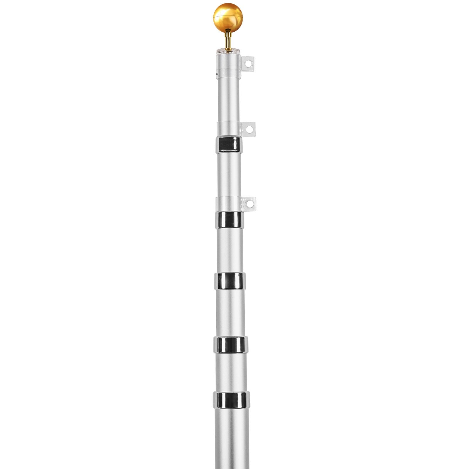 VEVOR 30FT Telescopic Flagpole Kit Heavy Duty Aluminum Flag Pole Silver