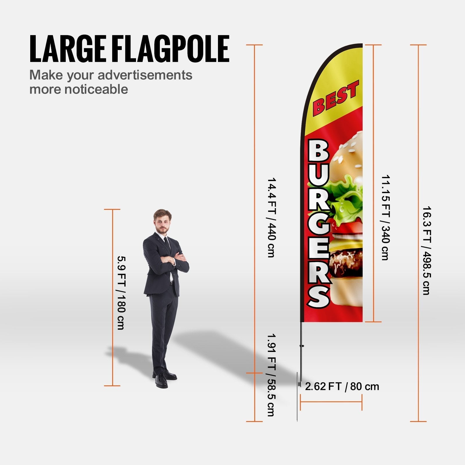 VEVOR Burger Restaurant Advertising Feather Flag Kit Swooper Flag Poles 16.3 FT