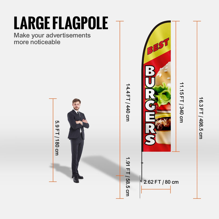 VEVOR Burger Restaurant Advertising Feather Flag Kit Swooper Flag Poles 16.3 FT
