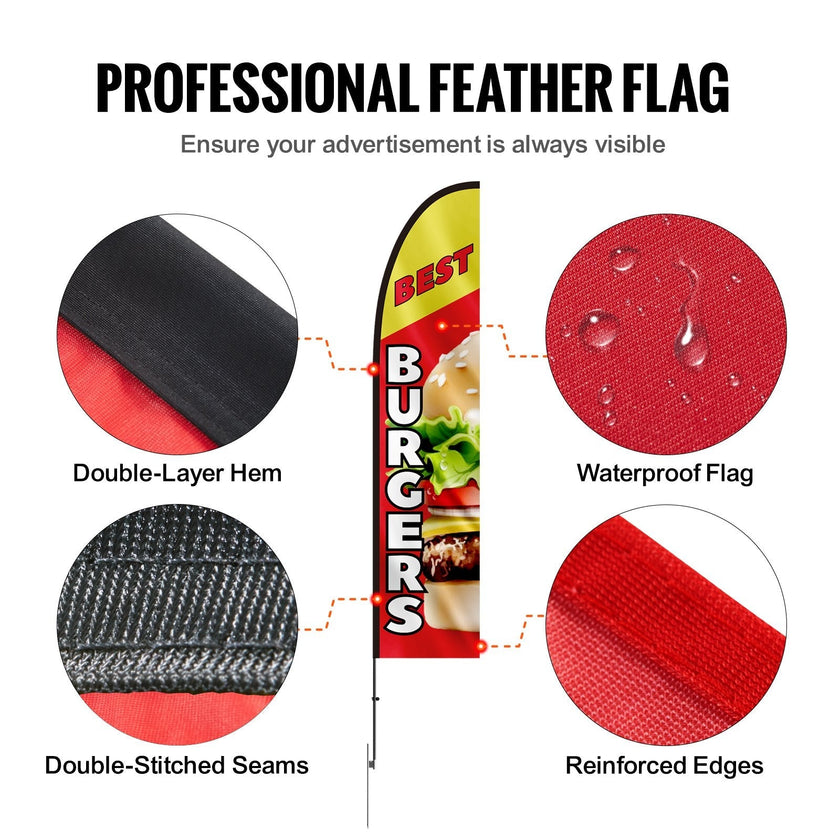 VEVOR Burger Restaurant Advertising Feather Flag Kit Swooper Flag Poles 16.3 FT