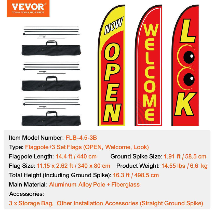 VEVOR Open Flags for Business Advertising Feather Flag Kit Open Look Welcome