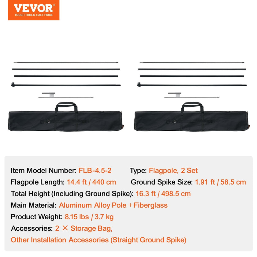 VEVOR Feather Flag Pole Kit 2 Packs Swooper Flag Pole 16.3 ft with Ground Stakes