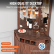 VEVOR Corner Industrial Bar Cabinet, Wine Table for Liquor & Glasses, Sideboard Buffet Cabinet with Glass Holder, Freestanding Farmhouse Wood Coffee Bar Cabinet for Living Room, Home Bar, Black Walnut