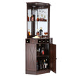 VEVOR Corner Industrial Bar Cabinet, Wine Table for Liquor & Glasses, Sideboard Buffet Cabinet with Glass Holder, Freestanding Farmhouse Wood Coffee Bar Cabinet for Living Room, Home Bar, Black Walnut