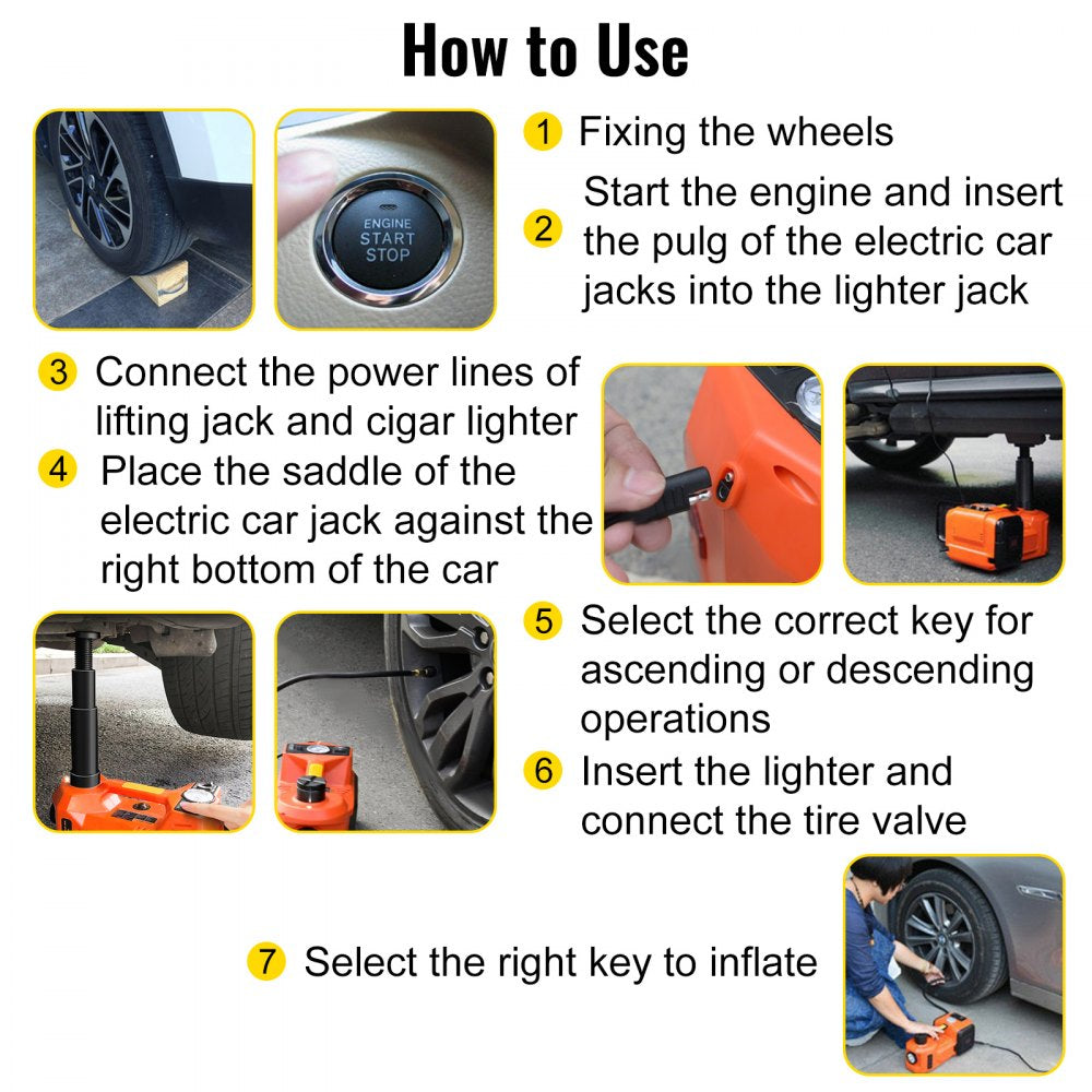 VEVOR Electric Jack 5T Electric Car Jack 12V DC 11023lb Scissor Jack with LED Flashlight All in One for Vehicle Repairing and Tire Replacing Portable Tool Case