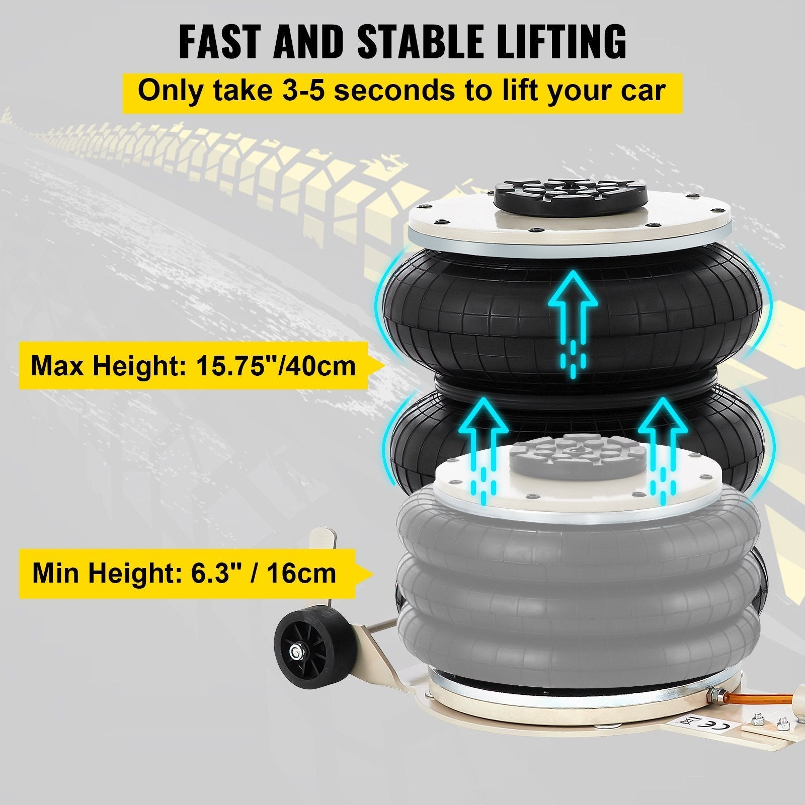 Triple Bag Air Jack Pneumatic Jack 11023LBS Quick Lift 5 Ton Heavy Duty Jacking
